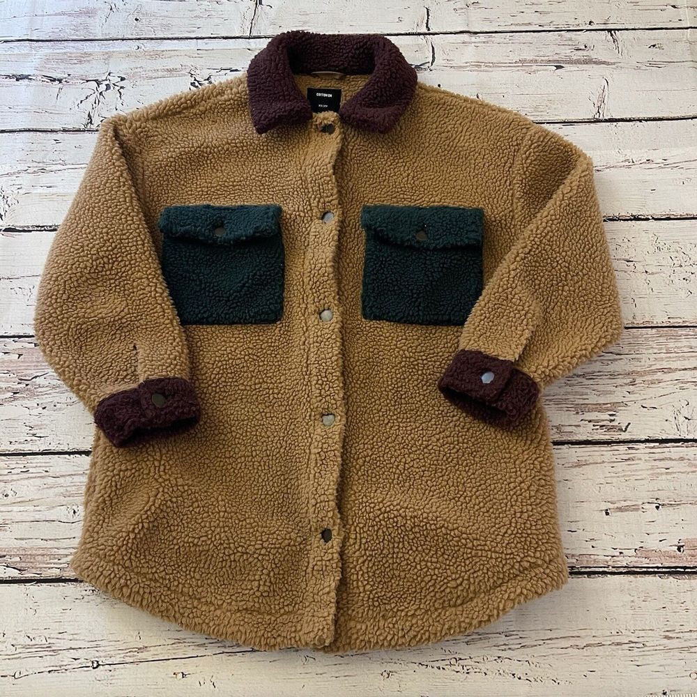 Cotton On Women's Size XS Tan button Up Shacket Jacket Teddy Women's